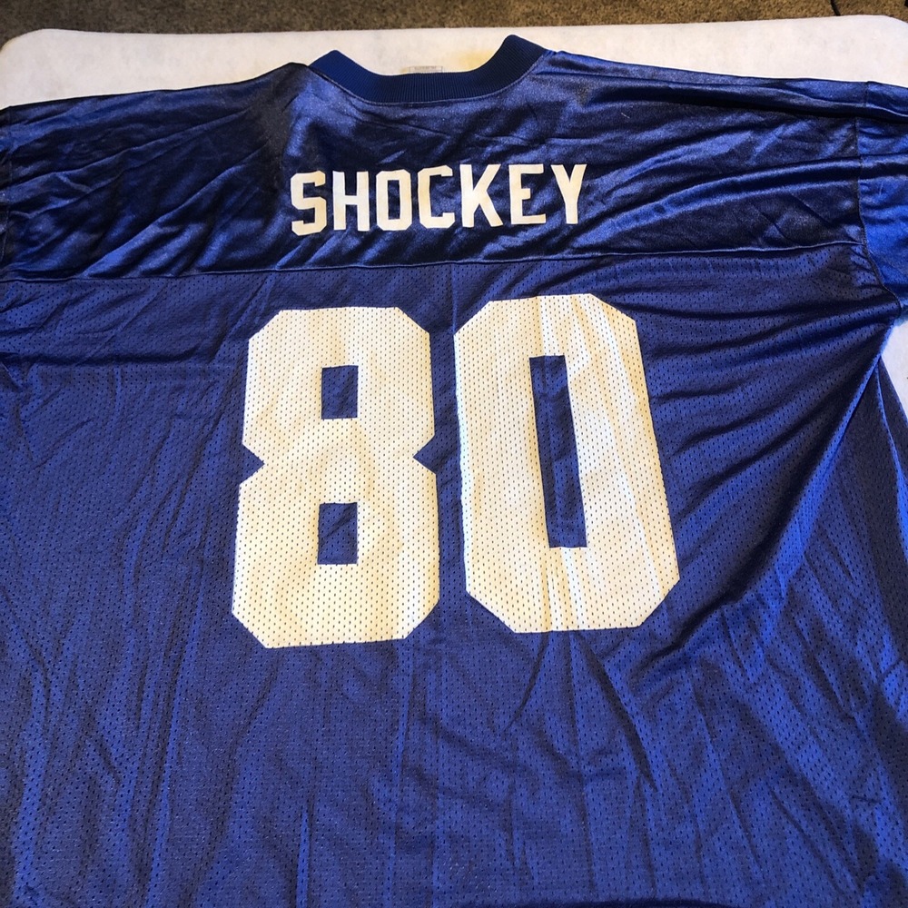Jeremy Shockey Jersey NY Giants Reebok NFL Size 2XL Number 80 Blue Short Sleeve - Picture 9 of 12